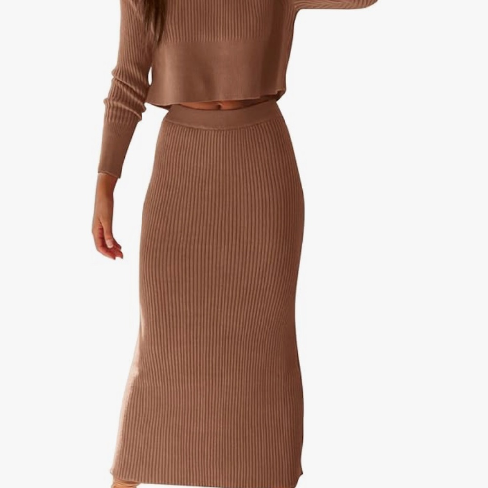 Brown/Camel Ribbed Knit maxi skirt